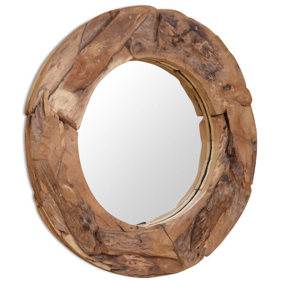 Decoratieve Spiegel Rond Teakhout 80 cm