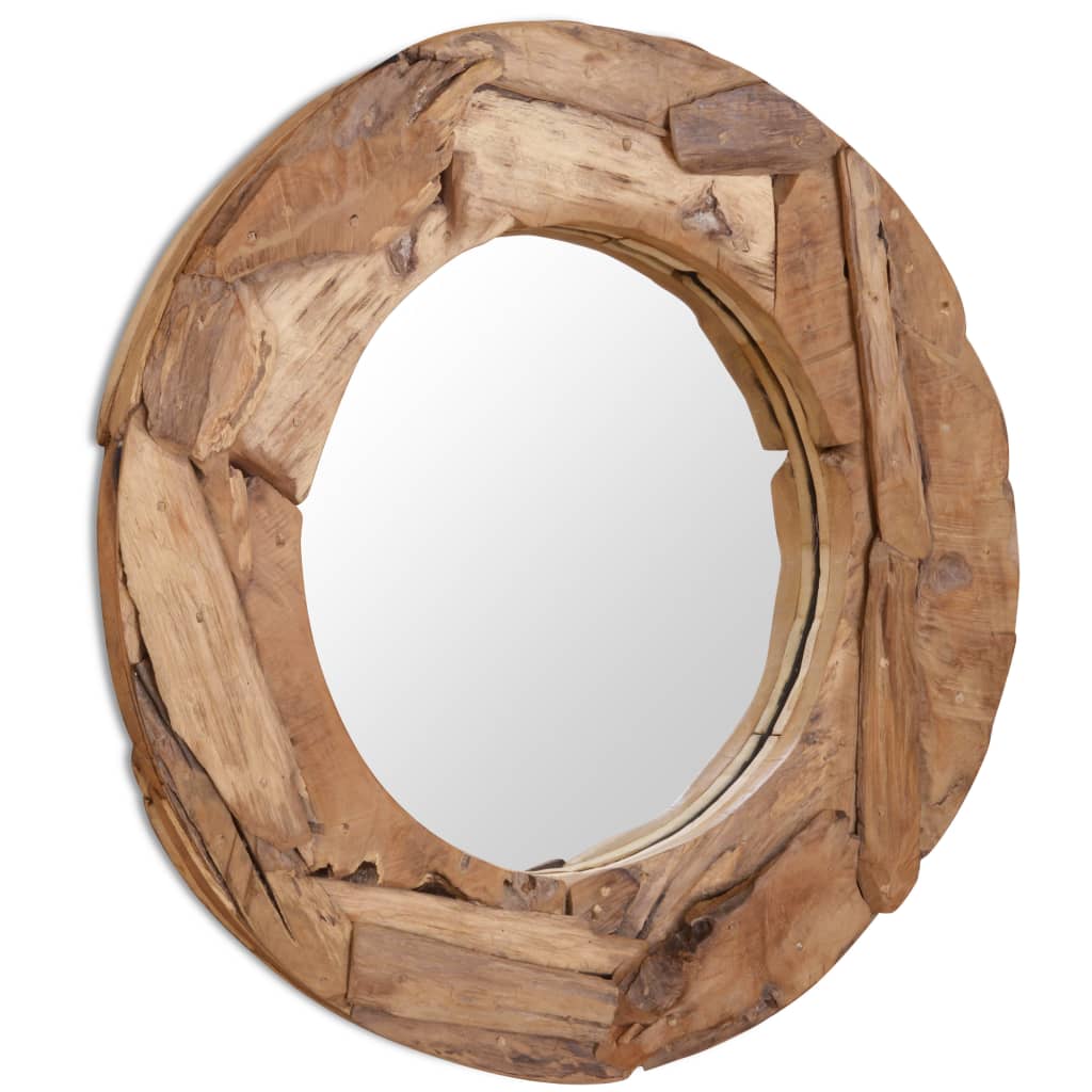 Decoratieve Spiegel Rond Teakhout 80 cm