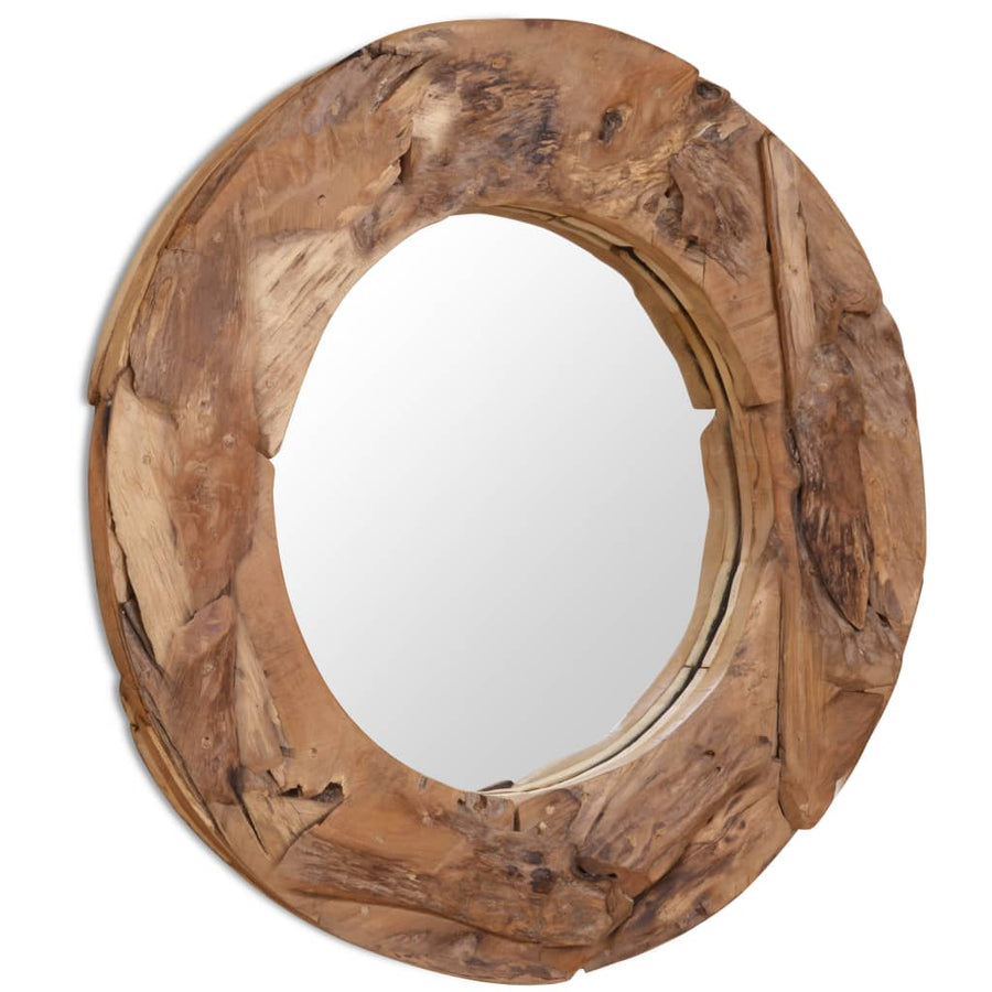 Decoratieve Spiegel Rond Teakhout 80 cm