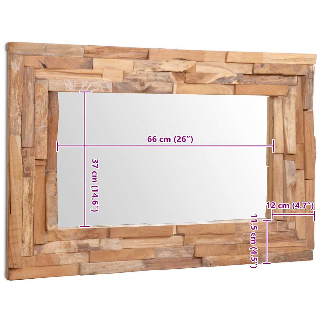Decoratieve spiegel rechthoekig 90x60 cm teakhout