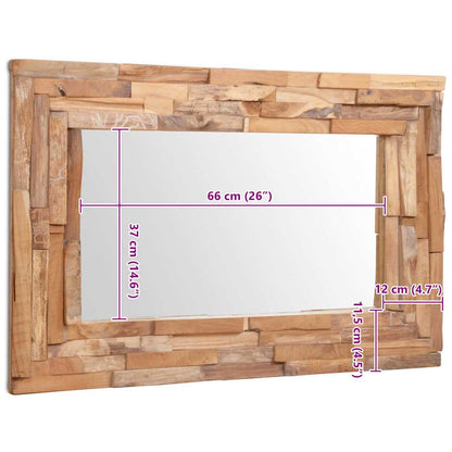 Decoratieve spiegel rechthoekig 90x60 cm teakhout