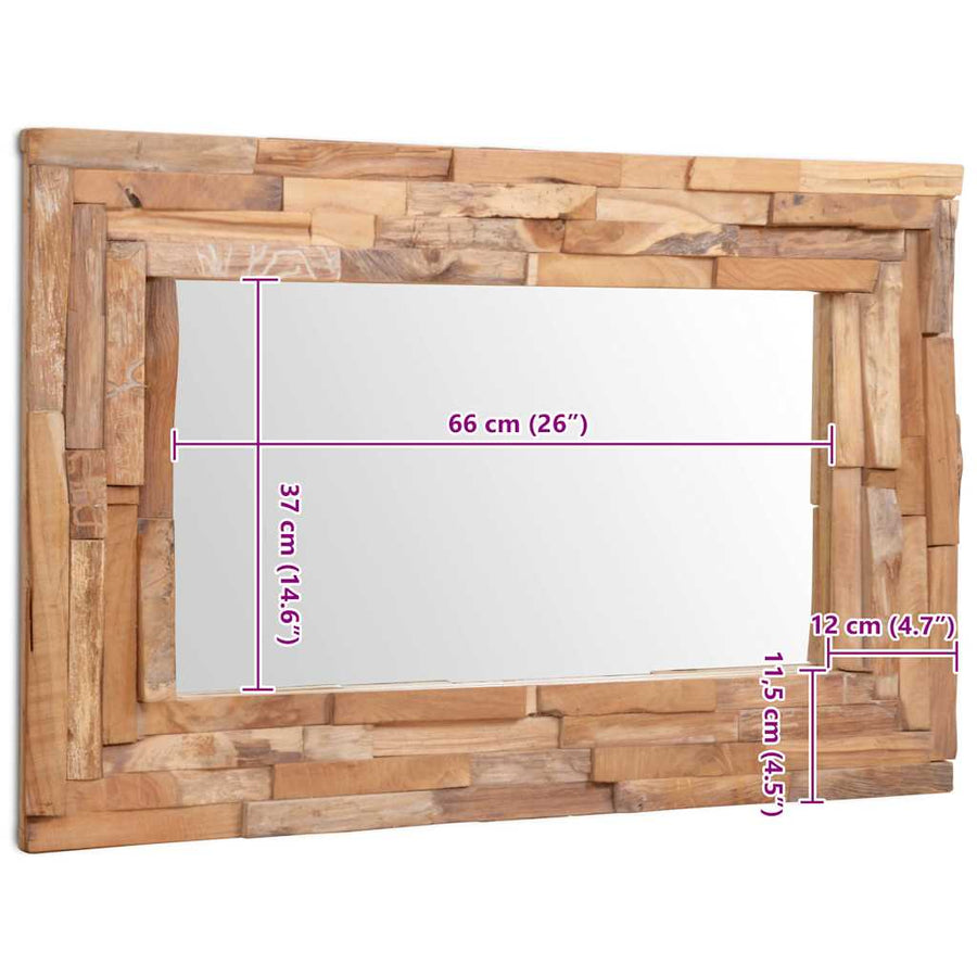 Decoratieve spiegel rechthoekig 90x60 cm teakhout