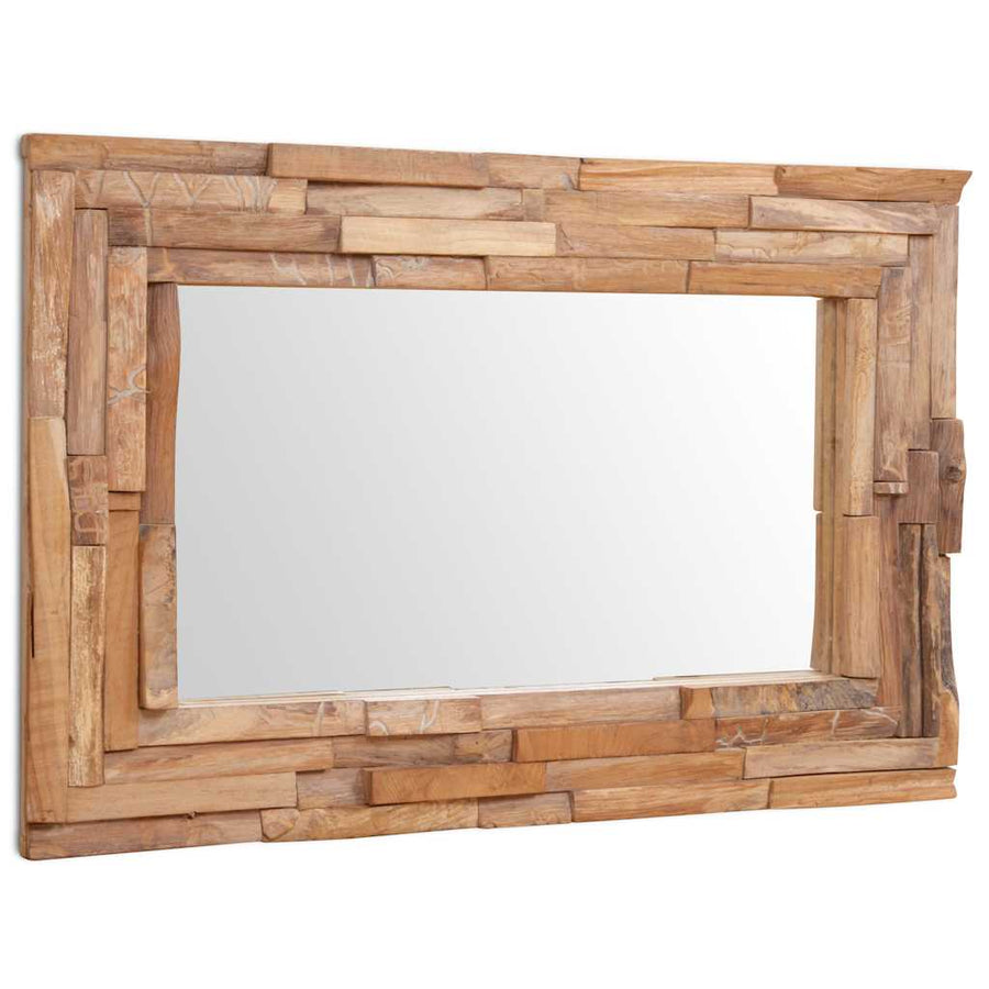 Decoratieve spiegel rechthoekig 90x60 cm teakhout