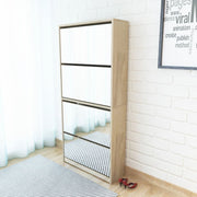 Schoenenkast 63x17x134 cm eikenhout met 4 spiegels