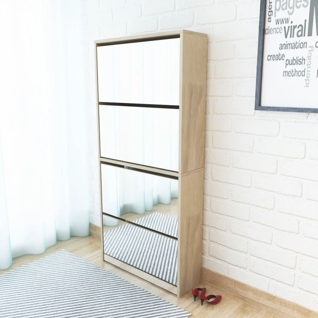 Schoenenkast Met 4 Spiegels 63X7X34 Cm Hout Eiken