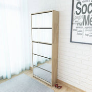 Schoenenkast 63x17x169,5 cm eikenhout met 5 spiegels