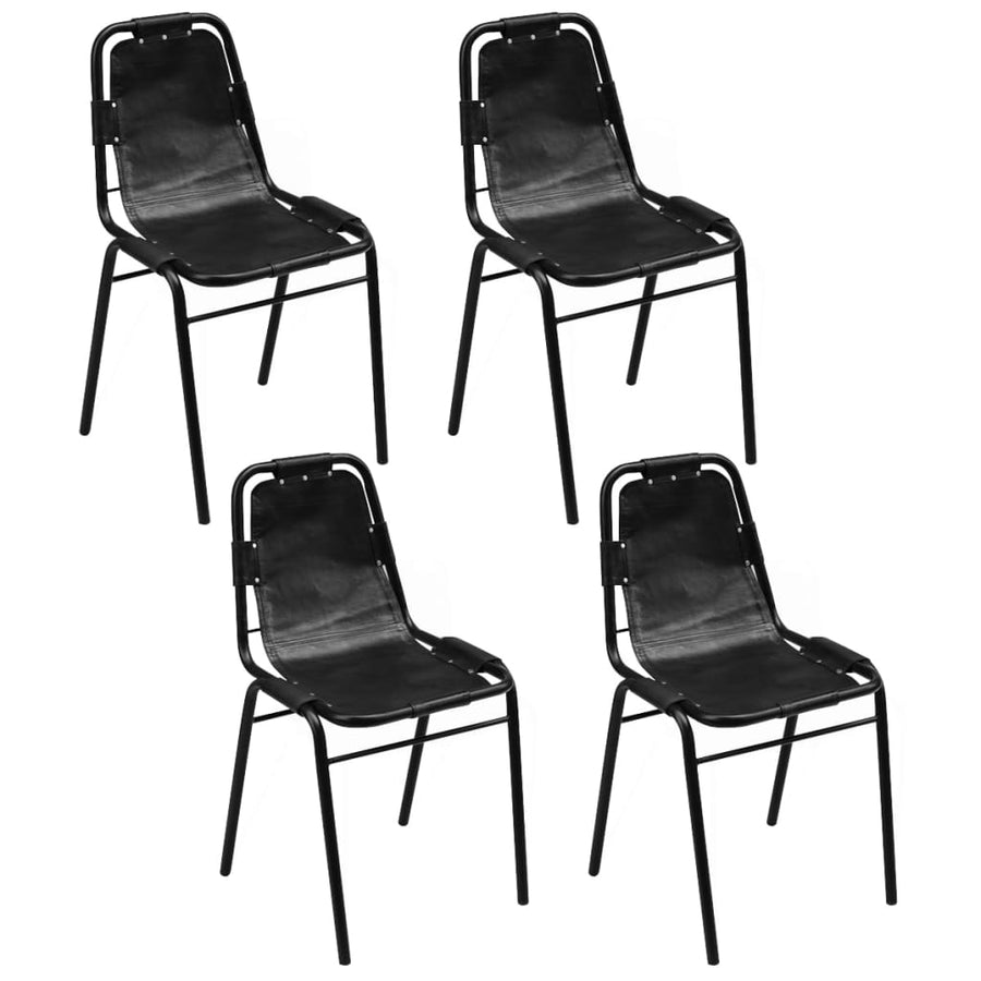 Eetkamerstoelen 4 st echt leer zwart