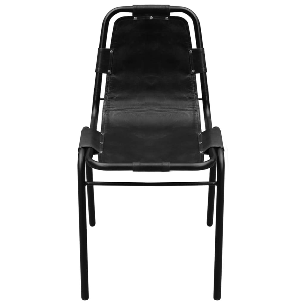 Eetkamerstoelen 4 st echt leer zwart