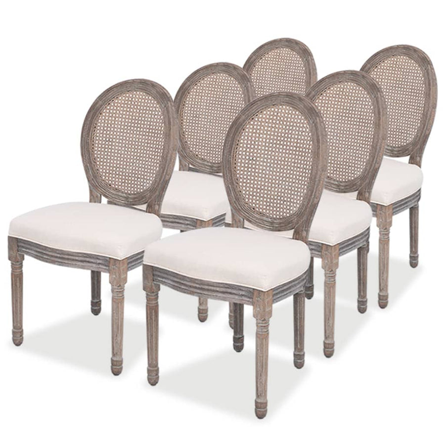 Eetkamerstoelen Stof Crème 6 Linnen en rattan