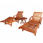 2 Sunloungers with Table Solid Acacia Wood