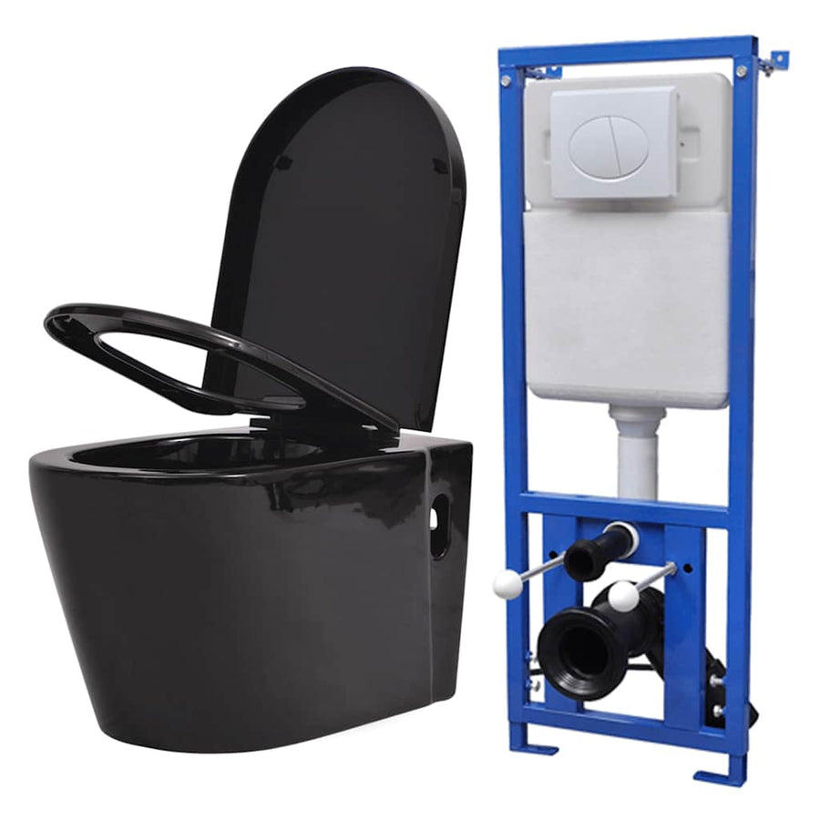 Hangend Toilet Met Verborgen Stortbak Keramiek Zwart