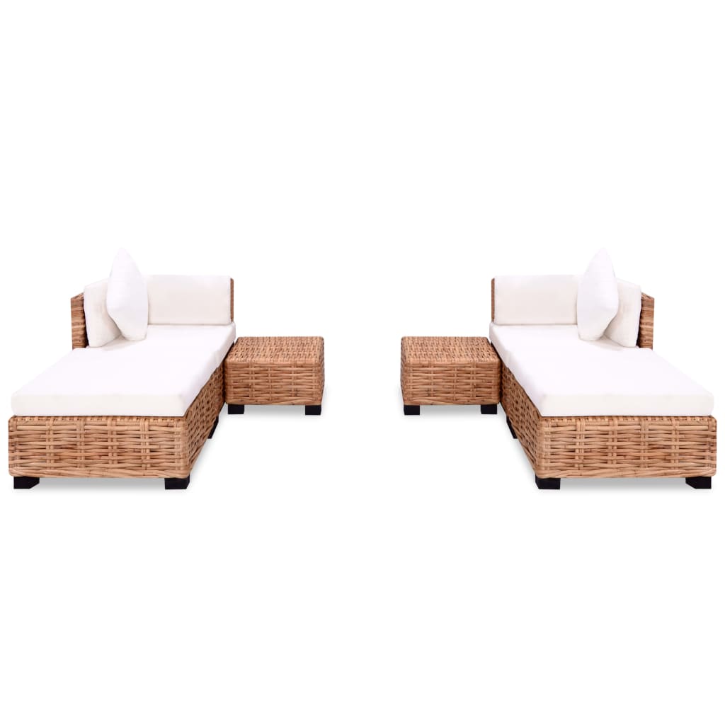 Loungeset Natuurlijk Rattan 16-Delig 2x hoek + 2x voetensteun + 2x Tafel