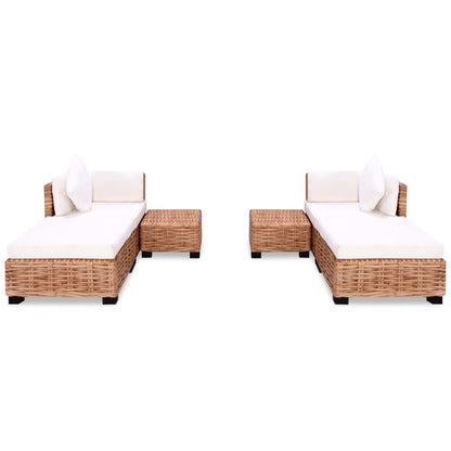 Loungeset Natuurlijk Rattan 16-Delig 2x hoek + 2x voetensteun + 2x Tafel