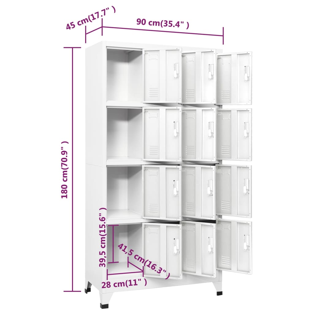 Lockerkast met 12 compartimenten 90x45x180 cm Grijs Met 12 lockers