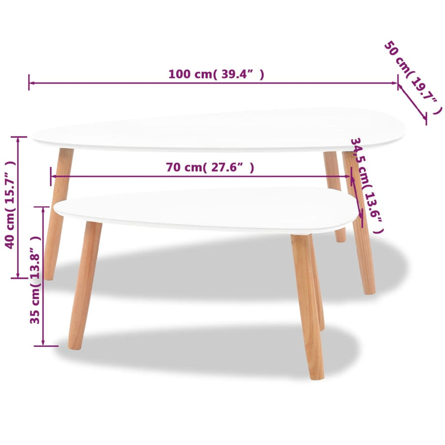 -Delige Salontafelset Massief Grenenhout Wit