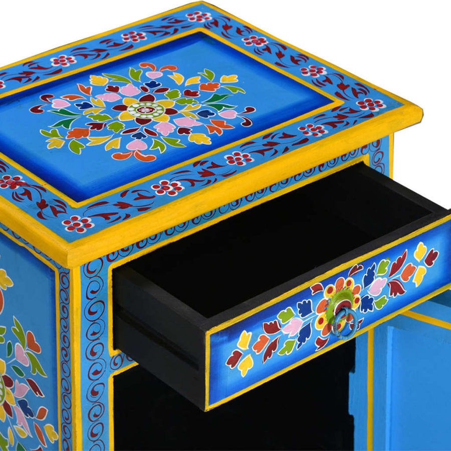Nachtkastje Handgeschilderd Massief Mangohout Turquoise Blauw