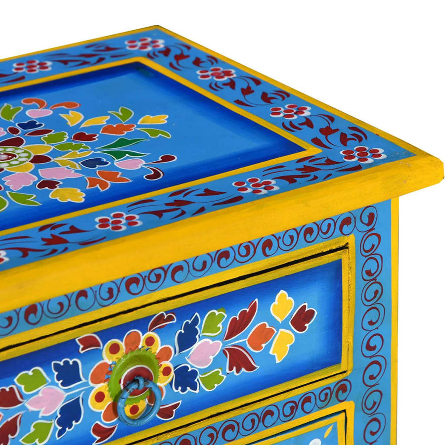 Nachtkastje Handgeschilderd Massief Mangohout Turquoise Blauw