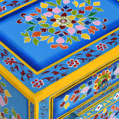 Nachtkastje Handgeschilderd Massief Mangohout Turquoise Blauw