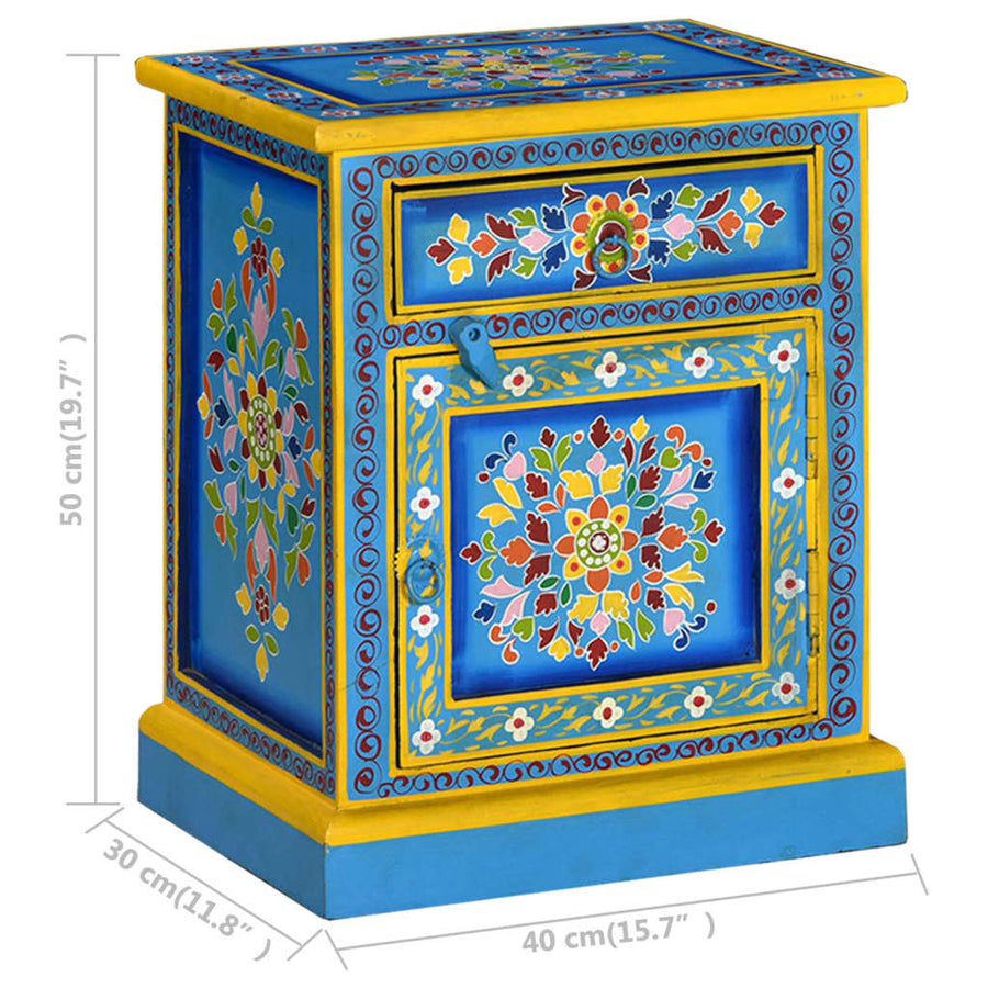 Nachtkastje Handgeschilderd Massief Mangohout Turquoise Blauw