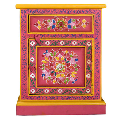 Nachtkastje Handgeschilderd Massief Mangohout Roze