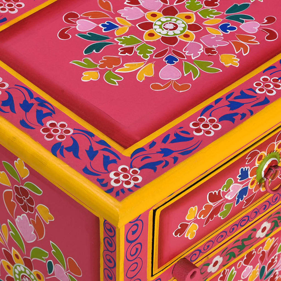 Nachtkastje Handgeschilderd Massief Mangohout Roze