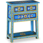 Dressoir massief mangohout turquoise handgeschilderd