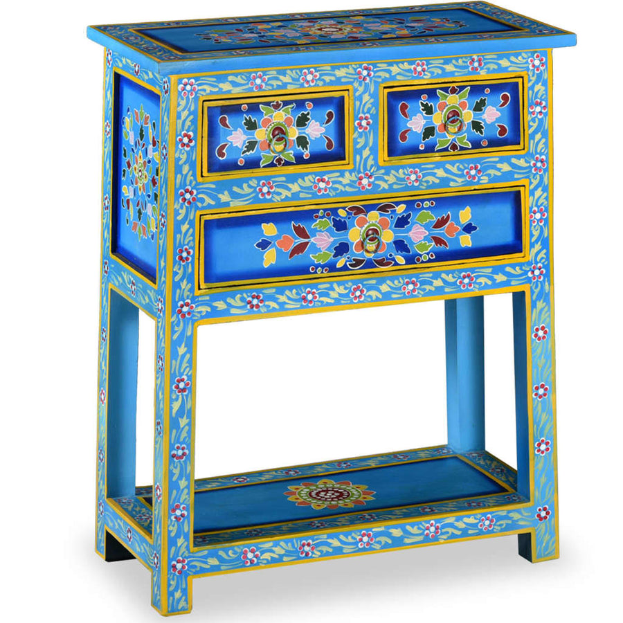 Dressoir met lades handgeschilderd massief mangohout turquoise