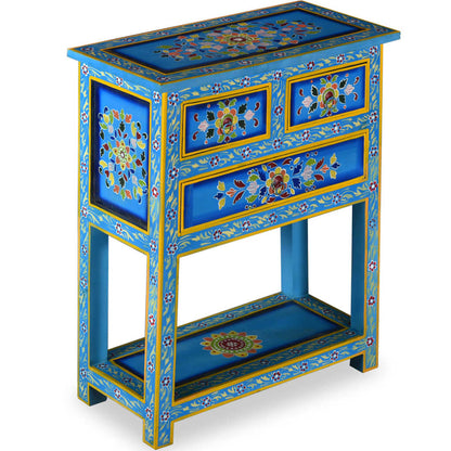 Dressoir met lades handgeschilderd massief mangohout turquoise