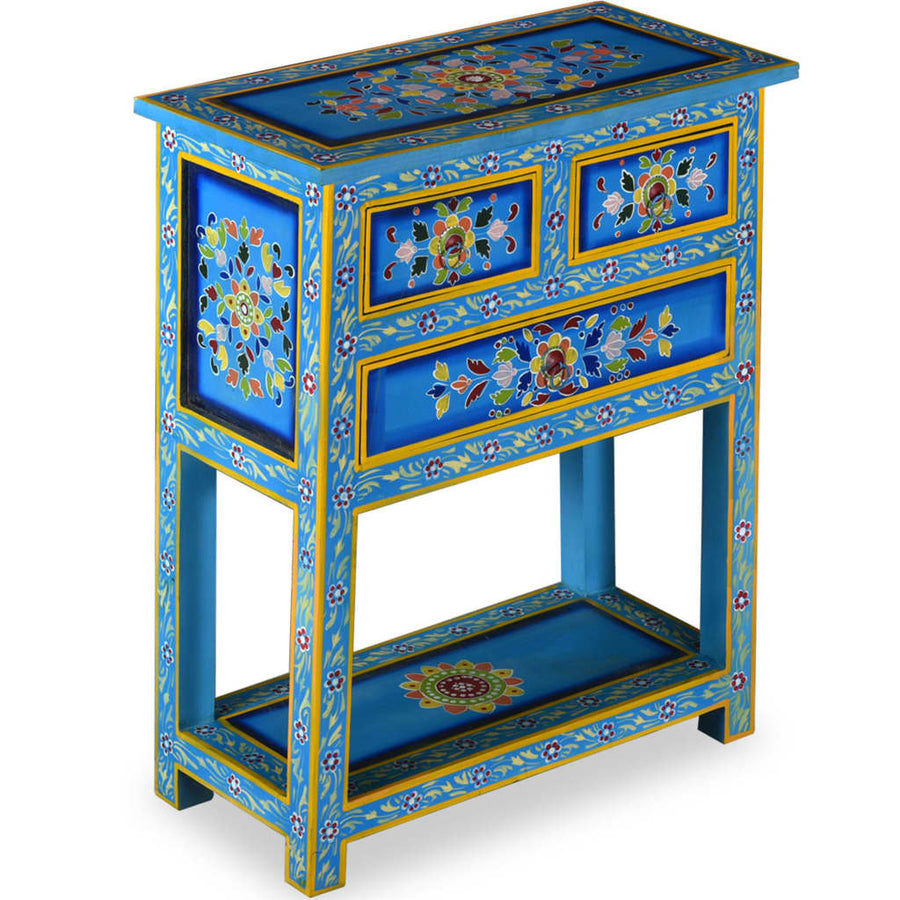 Dressoir met lades handgeschilderd massief mangohout turquoise