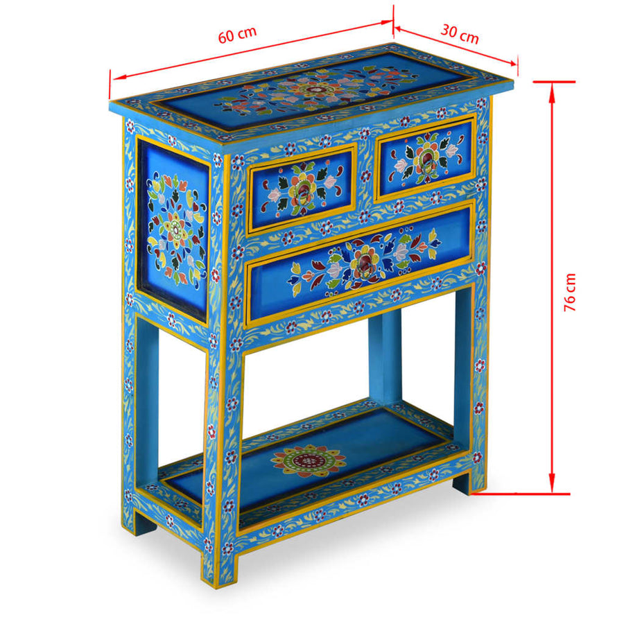 Dressoir met lades handgeschilderd massief mangohout turquoise