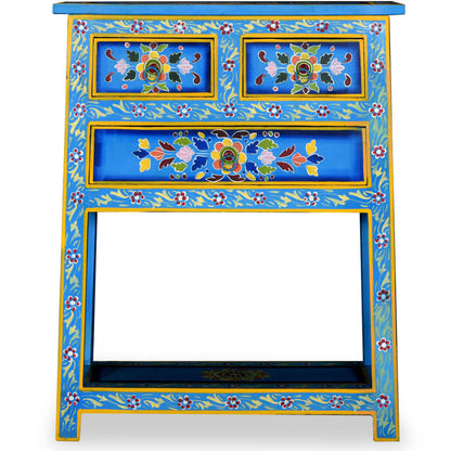 Dressoir met lades handgeschilderd massief mangohout turquoise
