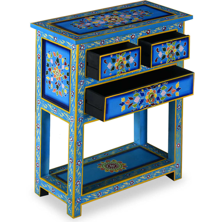 Dressoir met lades handgeschilderd massief mangohout turquoise