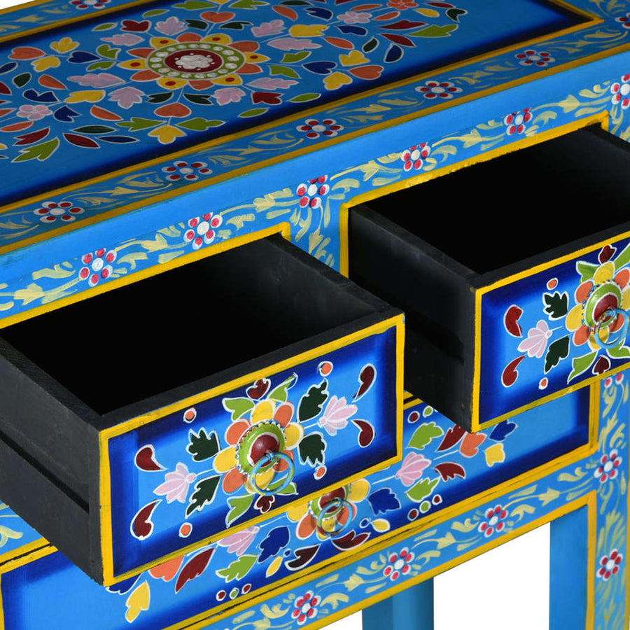 Dressoir met lades handgeschilderd massief mangohout turquoise