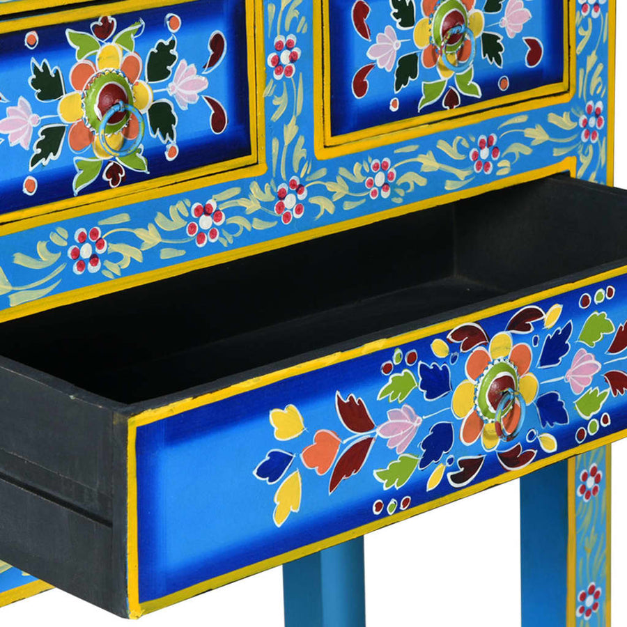 Dressoir met lades handgeschilderd massief mangohout turquoise