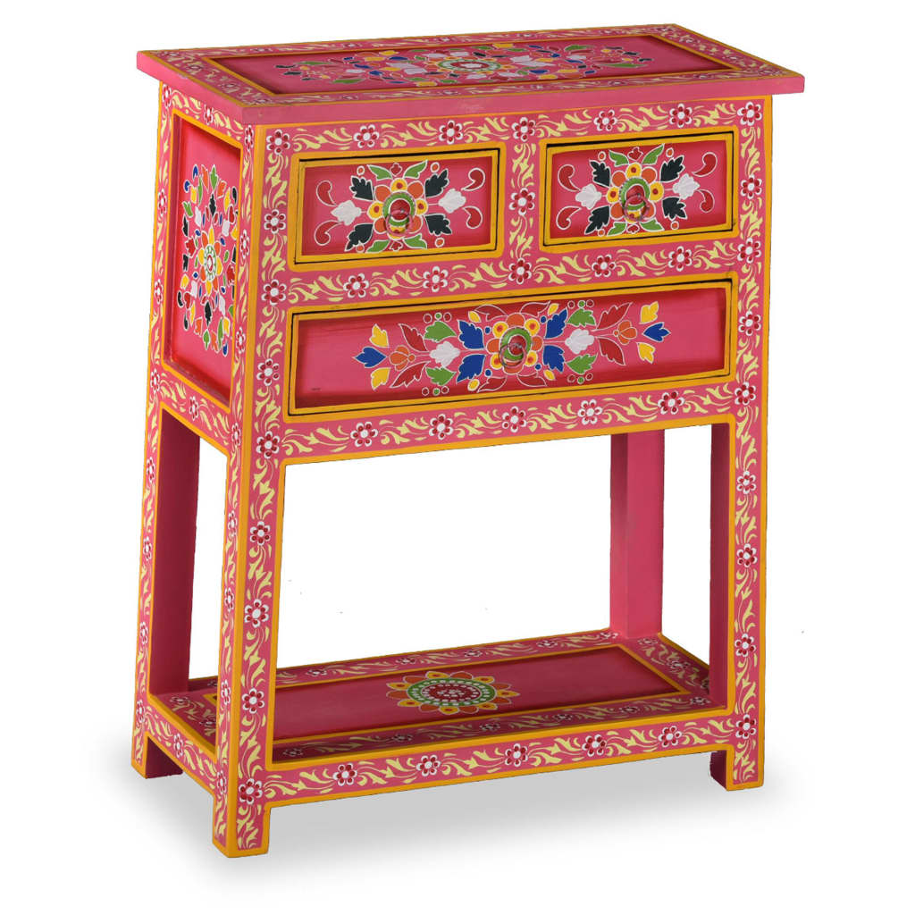 Dressoir met lades handgeschilderd massief mangohout roze