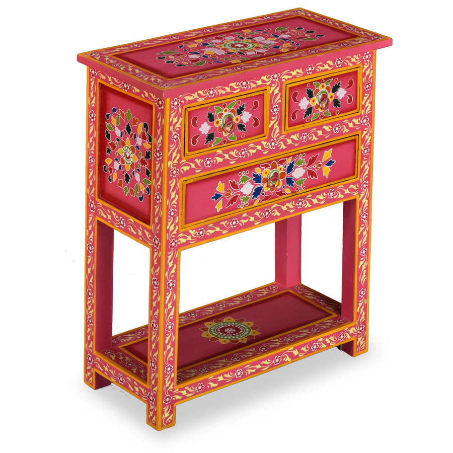 Dressoir met lades handgeschilderd massief mangohout roze