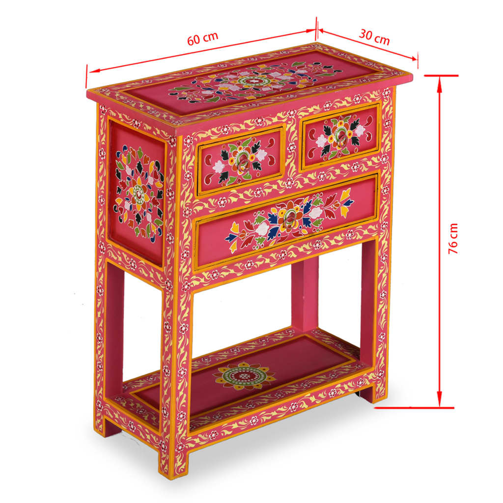 Dressoir met lades handgeschilderd massief mangohout roze