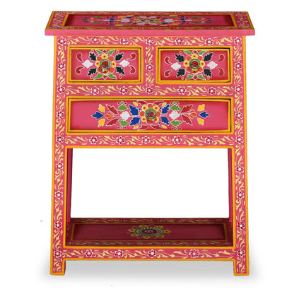 Dressoir met lades handgeschilderd massief mangohout roze
