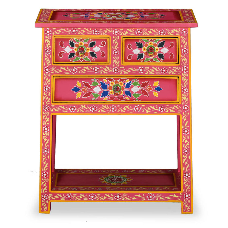 Dressoir met lades handgeschilderd massief mangohout roze