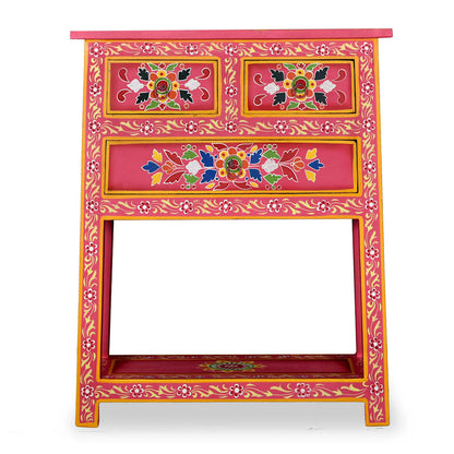 Dressoir met lades handgeschilderd massief mangohout roze