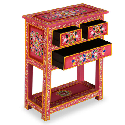 Dressoir met lades handgeschilderd massief mangohout roze