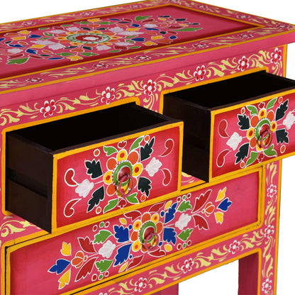 Dressoir met lades handgeschilderd massief mangohout roze