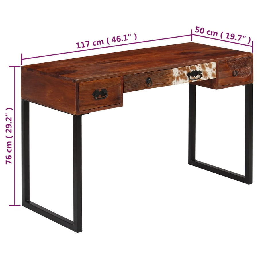 Bureau 117x50x76 cm massief acaciahout en echt leer