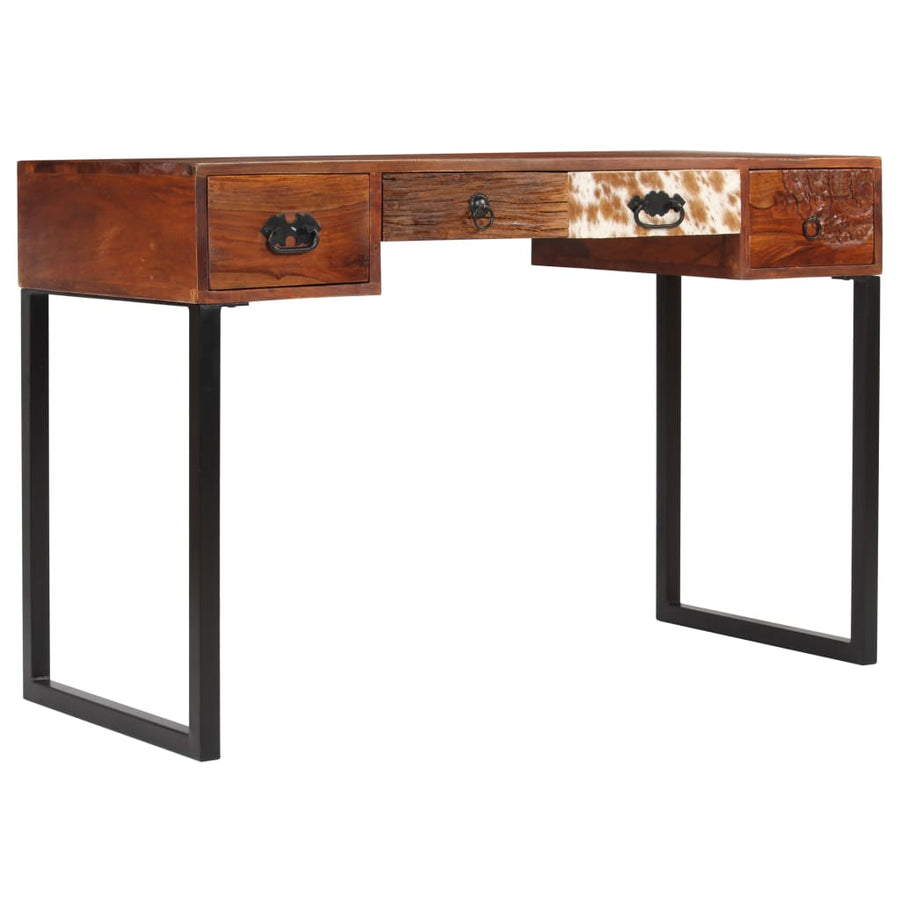 Bureau 117x50x76 cm massief acaciahout en echt leer