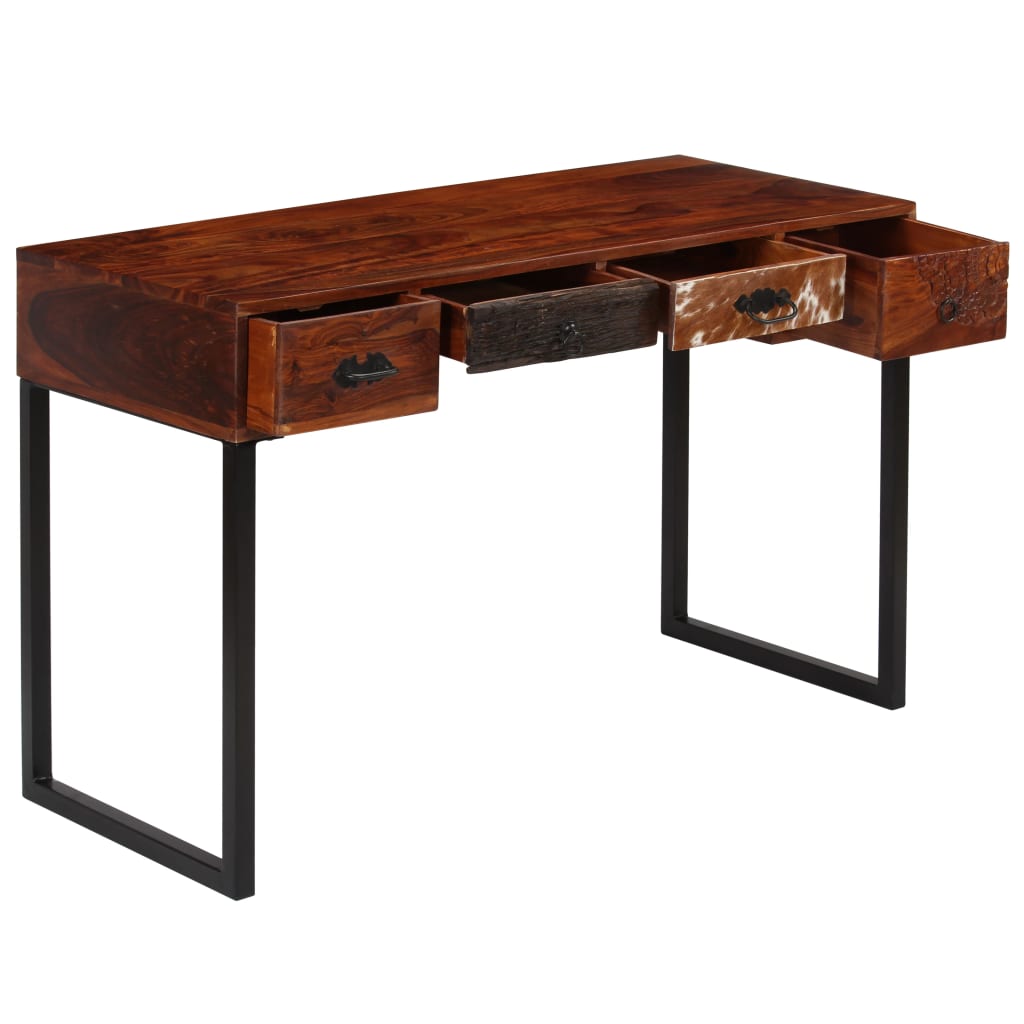 Bureau 117x50x76 cm massief acaciahout en echt leer