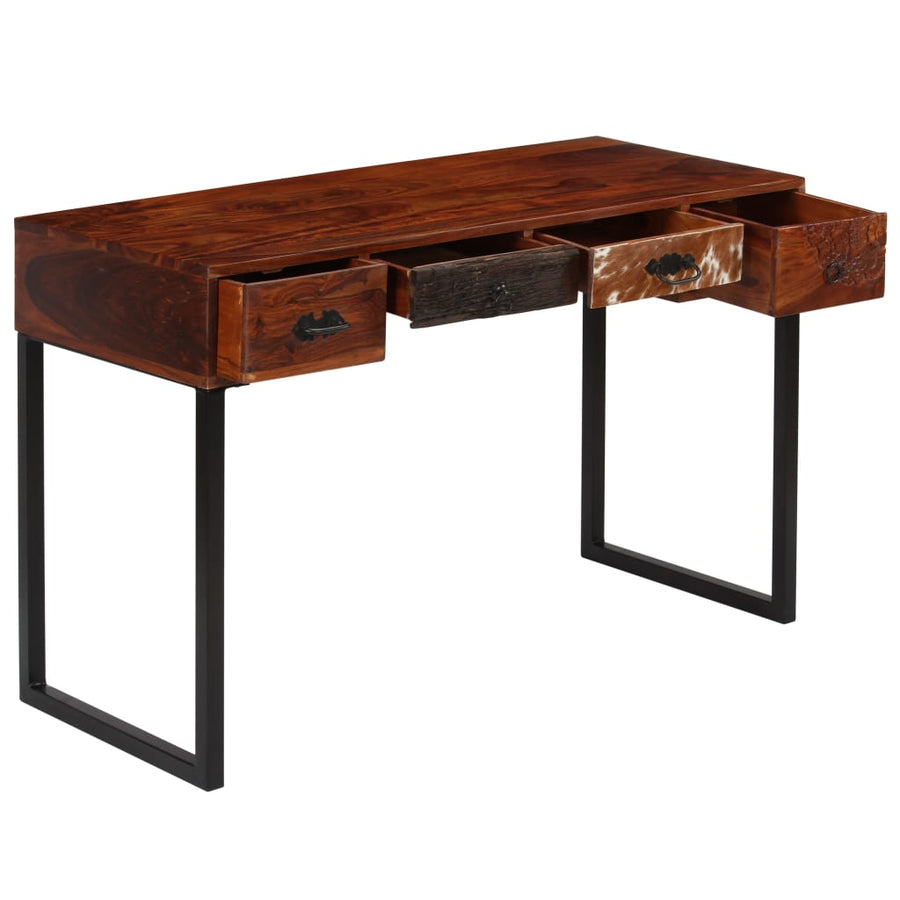Bureau 117x50x76 cm massief acaciahout en echt leer