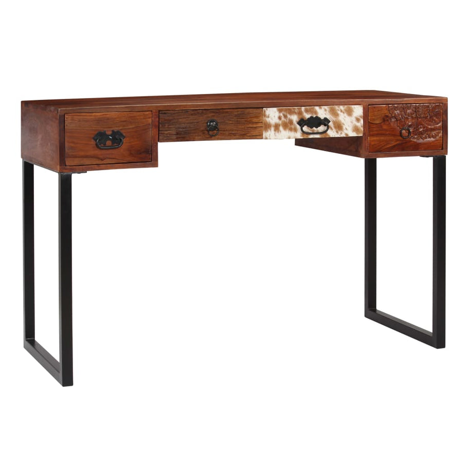Bureau 117x50x76 cm massief acaciahout en echt leer