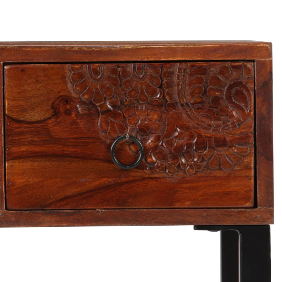 Bureau 117x50x76 cm massief acaciahout en echt leer