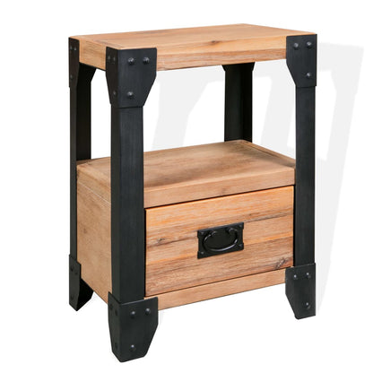 Nachtkastje 40X30X54 Cm Massief Acaciahout Staal 1