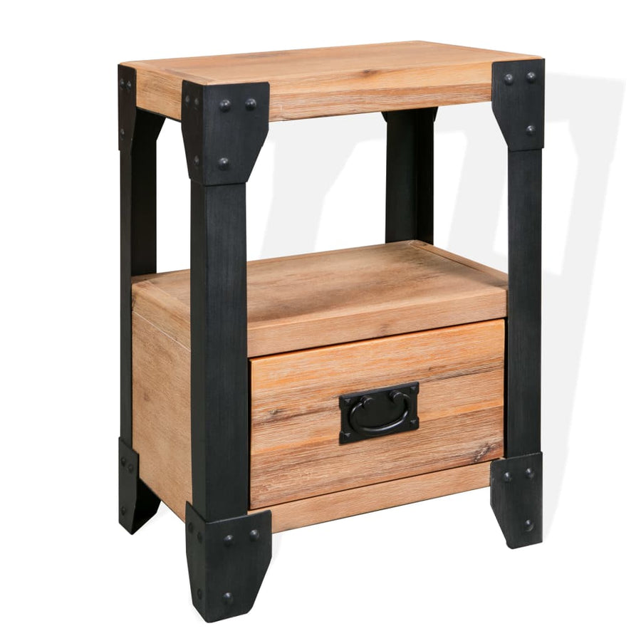 Nachtkastje 40X30X54 Cm Massief Acaciahout Staal 1